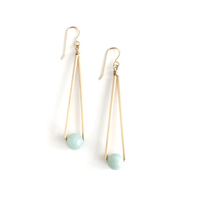 Amazonite Long Triangle and Ball Earrings
