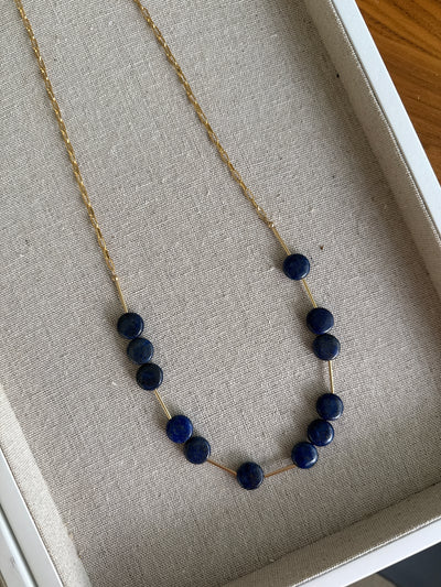 Lapis Coin and tube Long Necklace