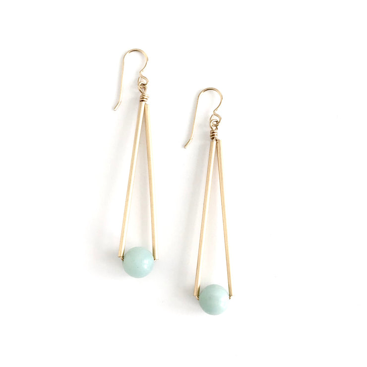 Amazonite Long Triangle and Ball Earrings