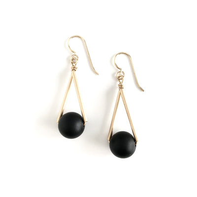 Triangle Onyx and Gold Earrings