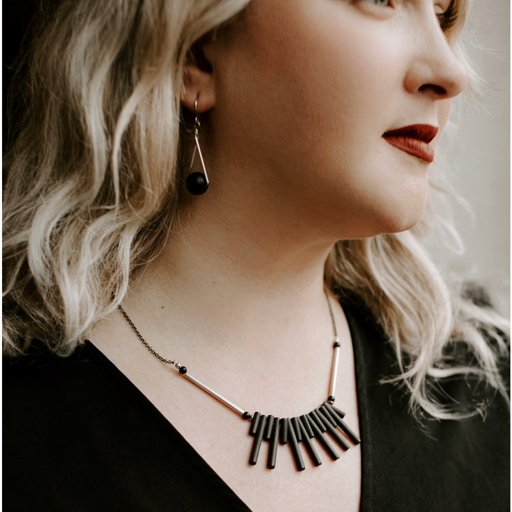 Triangle Onyx and Gold Earrings