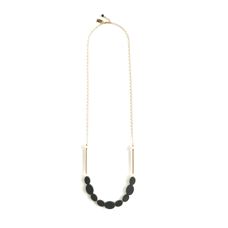 Matte Onyx Oval and Quartz Crystal Long Necklace