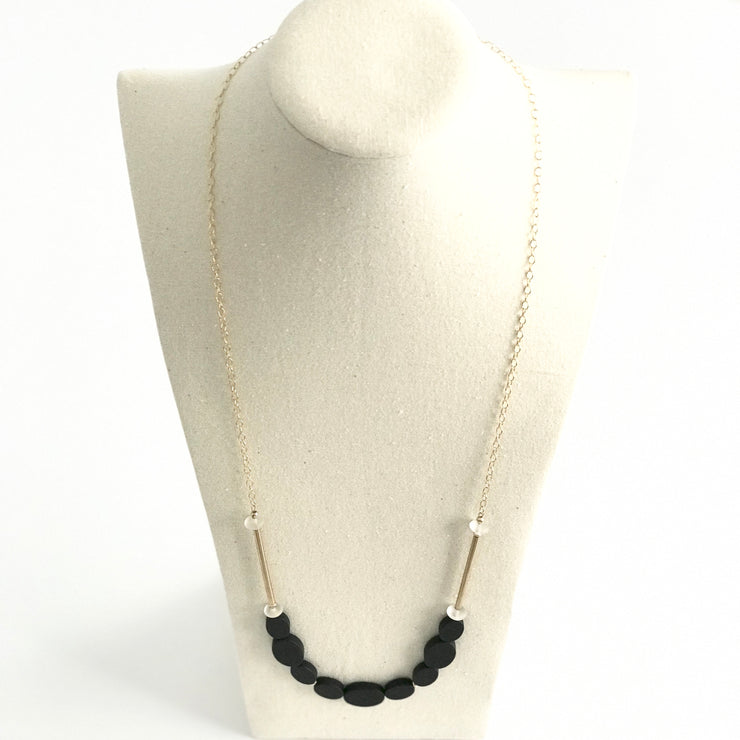 Matte Onyx Oval and Quartz Crystal Long Necklace