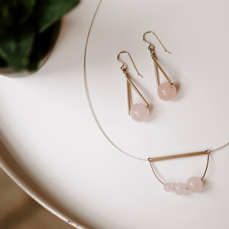 Rose Quartz Triangle Earrings