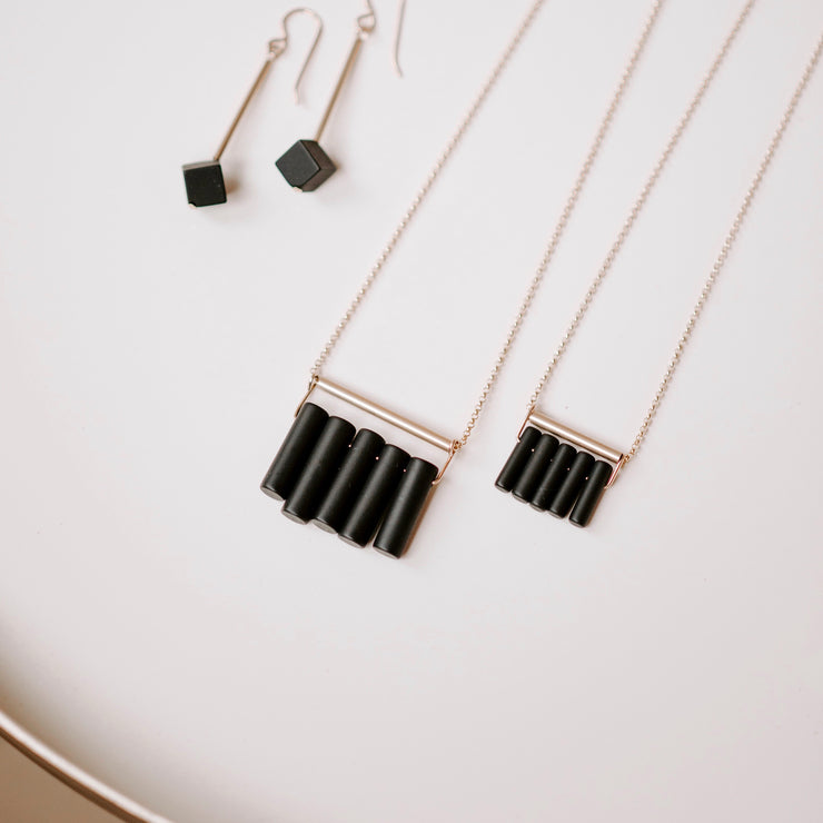 Matte Onyx Bar and Fringe Necklace