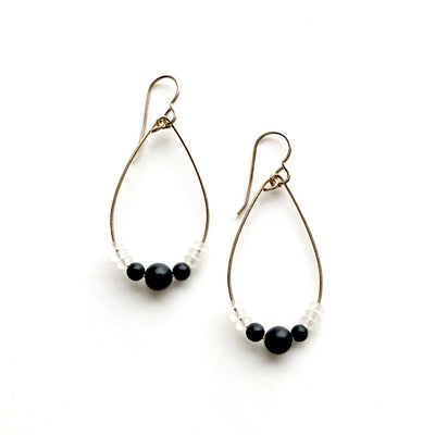 Onyx and Quartz Hoop Earrings