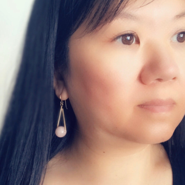 Rose Quartz Triangle Earrings