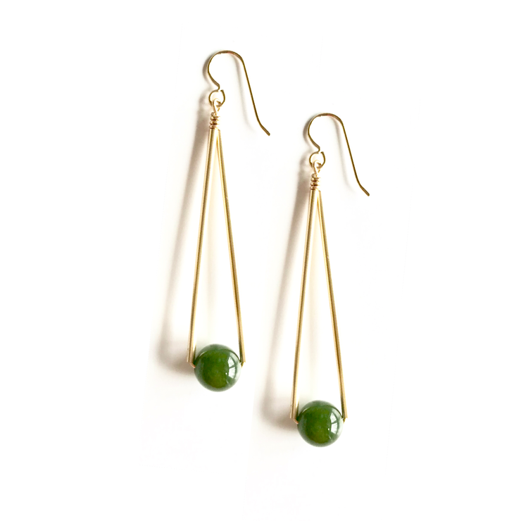 Jade Long Triangle and Ball Earrings