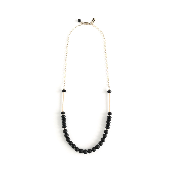 Matte Onyx Round and Rondelle Beaded Medium Length Necklace