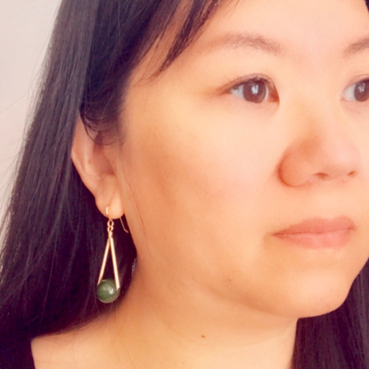 Triangle Jade and Gold Earrings