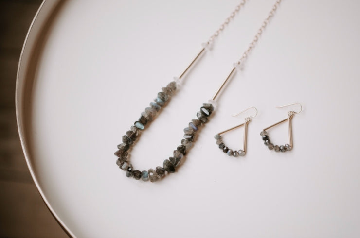 Rough Cut Faceted Labradorite and Quartz Necklace