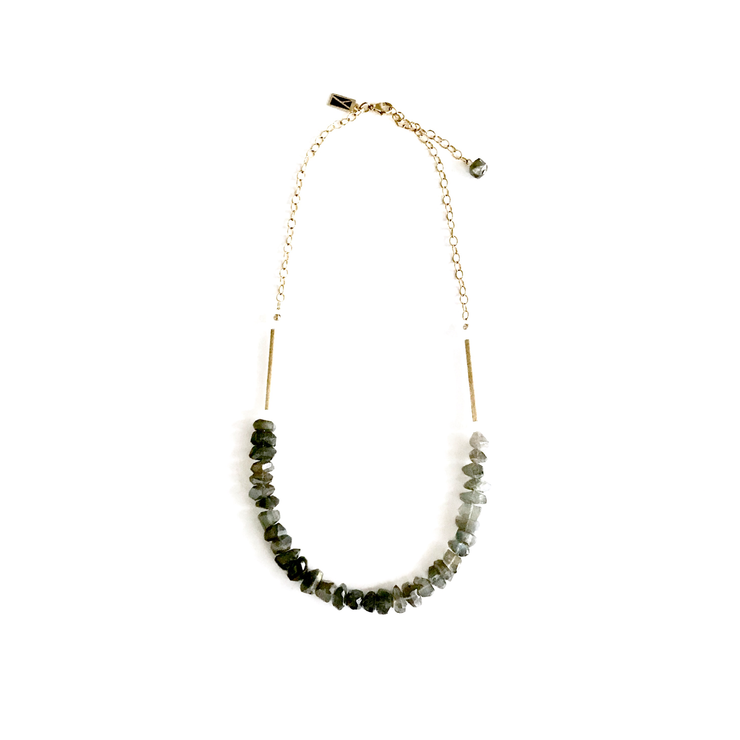 Rough Cut Faceted Labradorite and Quartz Necklace