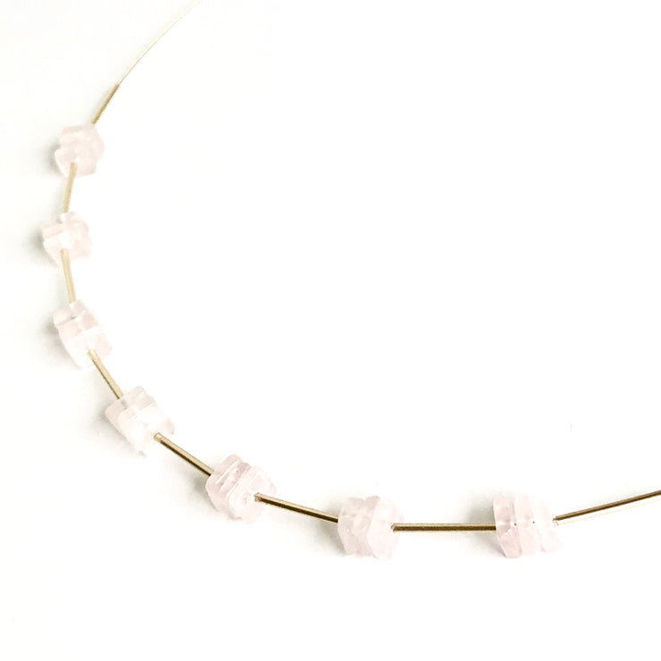 Rose Quartz Squares and Tubes Wire Necklace