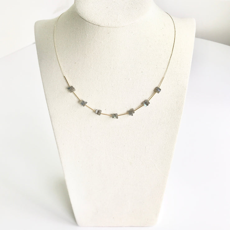 Labradorite Squares and Tubes Wire Necklace