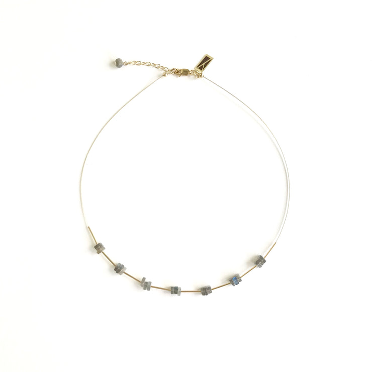 Labradorite Squares and Tubes Wire Necklace